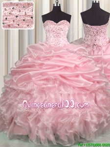 Pretty Spring and Summer and Fall and Winter Organza Sleeveless With Train Vestidos de Quinceanera Brush Train andBeading and Ruffles and Pick Ups