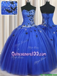 Admirable Royal Blue Sleeveless Tulle Lace Up Ball Gown Prom Dress forMilitary Ball and Sweet 16 and Quinceanera
