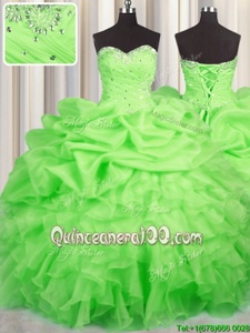 New Style Spring Green Sweetheart Lace Up Beading and Ruffles and Ruching and Pick Ups Sweet 16 Dress Sleeveless