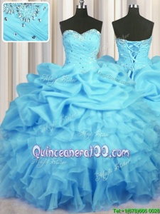 High Class Sleeveless Beading and Ruffles and Ruching and Pick Ups Lace Up Quinceanera Dress