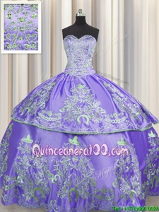 Most Popular Lavender Sweetheart Neckline Beading and Embroidery Quince Ball Gowns Sleeveless Lace Up
