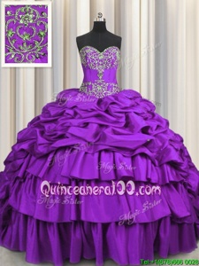 Fantastic Pick Ups Embroidery Sweetheart Sleeveless Brush Train Lace Up 15 Quinceanera Dress Purple Taffeta