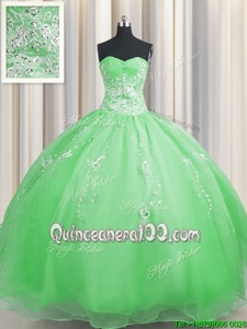 Fantastic Zipper Up Sweetheart Sleeveless Organza Quinceanera Gowns Beading and Appliques Zipper