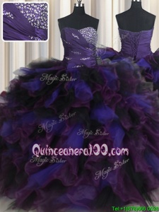 Graceful Multi-color Ball Gowns Tulle Sweetheart Sleeveless Beading and Ruffles Floor Length Lace Up Quinceanera Gown