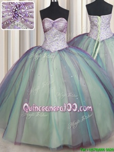 Perfect Tulle Sweetheart Sleeveless Lace Up Beading and Sequins Quinceanera Gowns inMulti-color