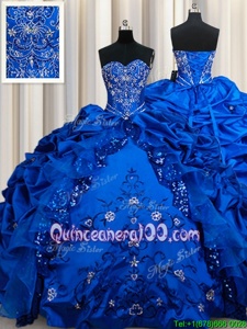Royal Blue Sweetheart Lace Up Beading and Embroidery and Sequins and Pick Ups Quinceanera Gown Sleeveless