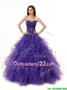 Spectacular Purple Sleeveless Organza Lace Up 15th Birthday Dress forMilitary Ball and Sweet 16 and Quinceanera