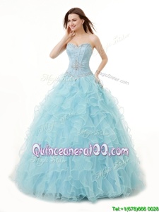 Charming Sleeveless Lace Up Floor Length Beading and Ruffles Quince Ball Gowns