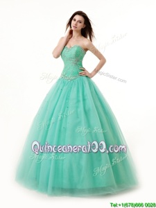 Shining Turquoise 15th Birthday Dress Military Ball and Sweet 16 and Quinceanera and For withBeading and Ruching Sweetheart Sleeveless Lace Up