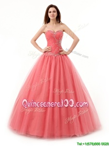 Extravagant Spring and Summer and Fall and Winter Tulle Sleeveless Floor Length Quince Ball Gowns andBeading and Ruching