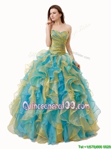 Fantastic Sleeveless Lace Up Floor Length Beading and Ruffles and Ruching 15 Quinceanera Dress