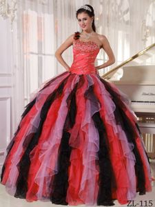 Beading Ruffled Colorful Dress for Quince with One Shoulder Plus