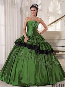 Appliqued Strapless Green Dresses 15 with Ruffles Custom Made