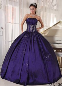 Strapless Eggplant Beading Appliqued Dresses Quince with Pleats