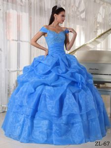 off Shoulders Azure Sweet Sixteen Dresses with Pick-ups and Tiers