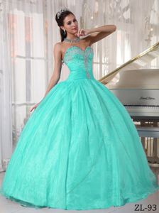 Lovely Appliqued Mint Colored Sweet Sixteen Dresses with Ruches