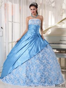 Elegant Aqua Blue Lace Decorate Quinces Dresses with Ruches