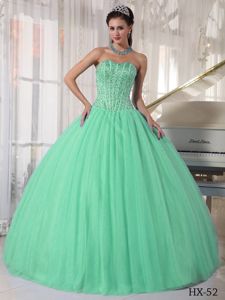 Beading Apple Green Strapless Quinceanera Dresses with Pleats