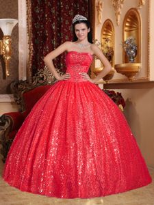 Beautiful Strapless Red Beading Appliqued Sweet 16 Dresses
