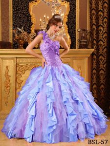One Shoulder Colorful Beading Ruffled Quinceanera Dresses