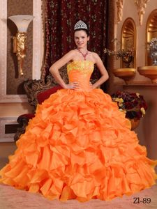 Eye-catching Orange Appliqued Dress for Sweet 16 with Ruffles