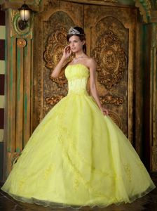 Appliqued Organza Sweet Sixteen Quinceanera Dress in Bright Yellow