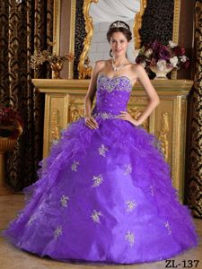 Appliqued and Ruched Lavender Sweet 15 Dresses with Ruffles