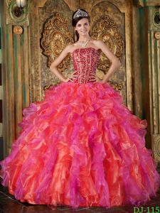 Beading and Ruffles Accent Multi-Colored Quinceanera Dress Gown