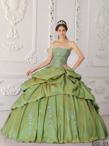 Appliques and Pick ups Accent Dress for Quinceanera in Olive Green