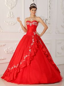 Taffeta and Organza Embroidered Dress for Quinceanera in Red