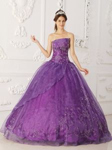 Organza Strapless Beaded and Embroidered Dresses for 15 in Purple