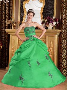Embroidery and Pick ups Accent Green Taffeta Dresses for 15
