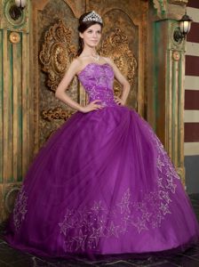 Embroidery Accent Sweetheart Dresses for A Quince in Purple Color