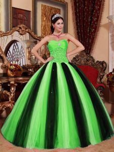 Spring Green and Black Tulle Sweet 15 Dresses with Beading 2013