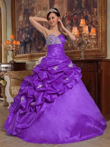 Ruched and Appliqued Lavender Organza Pick ups Sweet 15 Dresses