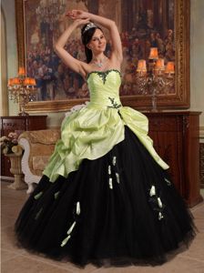 Yellow Green and Black Quinceanera Gowns with Appliques Pick ups