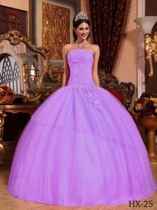 Beading Lilac Strapless Dress for Sweet 16 with Appliques