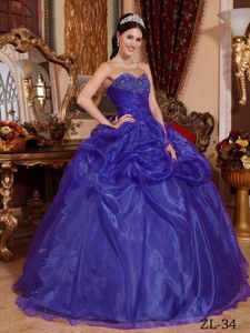 Ruched Bodice Sweetheart Blue Dresses for Quince with Pick-ups