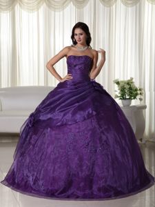 Cheap Embroidery Beading Purple Strapless Dress for Sweet 16
