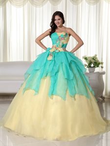 Colorful Appliqued Dresses for a Quince with Hand Made Flowers