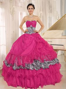 Wholesale Coral Red Dresses for a Quince with Zebra Pattern
