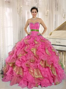 Colorful Ruffled Quinceanera Gowns with Ribbon Decorate