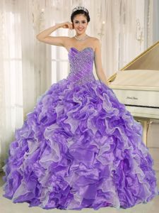 Popular Light Purple Beading Bodice Quince Dresses with Ruffles