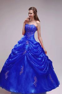 Royal Blue Embroidery Quinceanera Dresses with Pick-ups