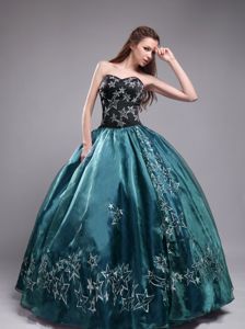 Teal and Black Sweet 15/16 Birthday Dress with Embroidery