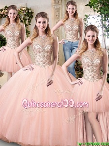 Ideal Scoop Floor Length Ball Gowns Sleeveless Peach Quince Ball Gowns Lace Up