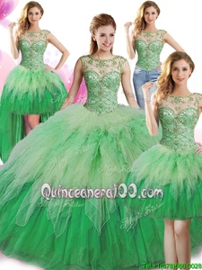 Trendy Four Piece Green Scoop Lace Up Beading and Ruffles Vestidos de Quinceanera Sleeveless