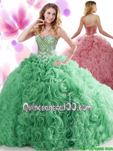 Glittering Beading and Ruffles Quinceanera Dresses Spring Green Lace Up Sleeveless Sweep Train