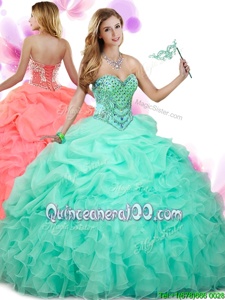 Shining Spring and Summer and Fall and Winter Organza Sleeveless Floor Length Sweet 16 Quinceanera Dress andBeading and Ruffles and Pick Ups