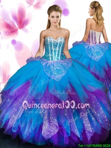 Custom Designed Sweetheart Sleeveless Tulle Vestidos de Quinceanera Beading and Ruffled Layers Lace Up